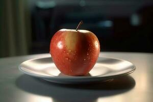 sappig heerlijk appel leugens Aan een mooi bord, ai gegenereerd foto