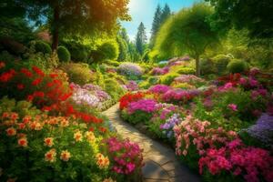 paradijs tuin bloemen schoonheid. genereren ai foto