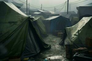 vluchteling kamp tenten. genereren ai foto