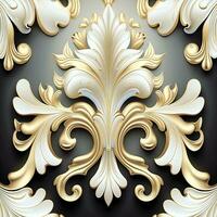 behang in de barok stijl. naadloos vector achtergrond. wit en goud bloemen ornament foto