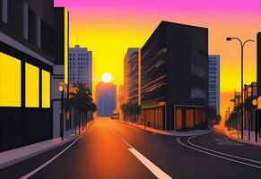 Miami straat kleurrijk tinten zeer gedetailleerd vlak ontwerp. stad wolkenkrabbers, stedelijk achtergrond. foto