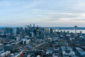 Seattle, Washington horizon Bij zonsondergang foto