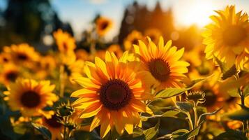 ai generatief zon bloem Aan velden buitenshuis in zomer foto