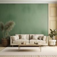 huis interieur mockup leven kamer in groen en beige, generatief ai foto