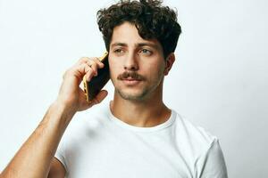 telefoon Mens technologie bericht hipster online wit foto