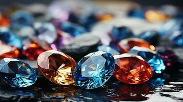 sprankelend edelstenen verzameling Aan diamant achtergrond, ai generatief foto