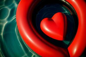 een hart vormig voorwerp drijvend Aan top van een lichaam van water. ai gegenereerd foto
