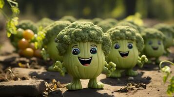 broccoli hebben gezicht, handen en foots wandelen gemaakt door ai generatief foto