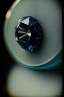 een blauw diamant zittend Aan top van een tafel. ai gegenereerd foto