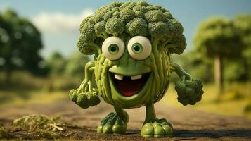 broccoli hebben gezicht, handen en foots wandelen gemaakt door ai generatief foto