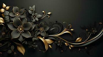 zwart luxe abstract achtergrond met lijnen en golven gouden elegant structuur backdrop generatief ai. foto