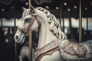 charmant carrousel paard, een betoverend hoogtepunt voor familie uitstapjes. ai generatief foto