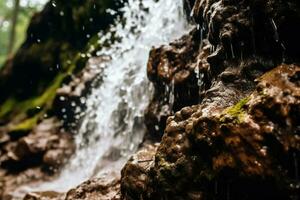 mooi waterval in de Woud. zacht focus en Ondiep diepte van veld. ai generatief foto