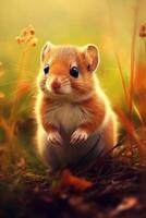 hamster Aan een weide in herfst. detailopname. ai generatief foto