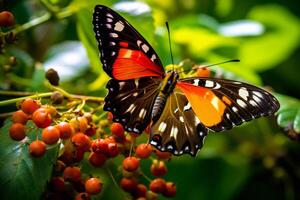 vlinder zittend Aan een BES in een zomer tuin. ai generatief foto