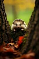 egel in de Woud Aan een achtergrond van herfst bladeren. ai generatief foto