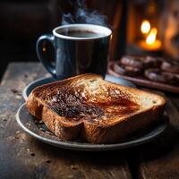 geroosterd brood en koffie beeld fotografie gemaakt door ai gegenereerd foto