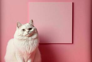 mooi pluizig volwassen kat geïsoleerd Aan een roze achtergrond. generatief ai. foto