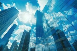 visie van modern bedrijf wolkenkrabbers glas en lucht visie landschap van reclame gebouw. gegenereerd ai foto