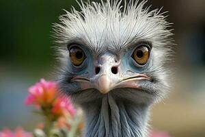 grappig struisvogel gezicht detailopname en portret. generatief ai foto