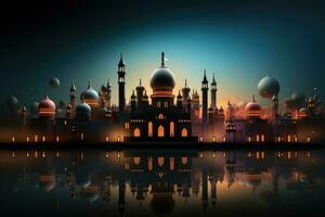 eid al adha mubarak Islamitisch festival viering met moskee. generatief ai foto