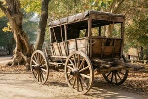 oud houten landelijk wagen. generatief ai foto