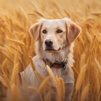 portret van een jong hond Bij de tarwe veld. generatief ai foto