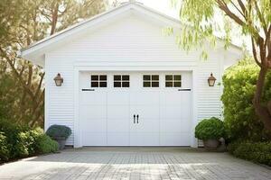wit garage deur met een oprit in voorkant. generatief ai foto