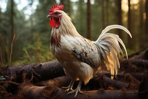 huiselijk haan Aan een natuurlijk boerderij. generatief ai foto