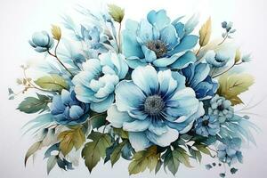 botanisch blauw bloem waterverf boeket elegantie bloeiend. generatief ai foto