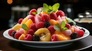 verfrissend fruit salade. generatief ai foto