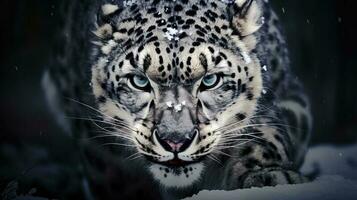 voorkant visie van een woest sneeuw luipaard. generatief ai foto