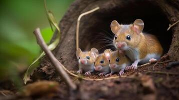 mama muis met haar baby's schattig afbeelding generatief ai foto