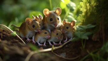 mama muis met haar baby's aanbiddelijk foto generatief ai