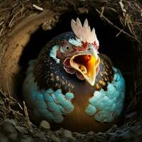 kip met haar bek Open in nest. generatief ai foto