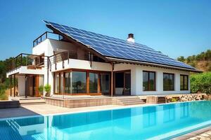 zonne- fotovoltaïsche panelen Aan een huis dak generatief ai foto