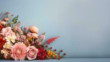 bloem boeket, bloemen arrangement achtergrond. web banier met kopiëren ruimte. generatief ai foto
