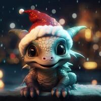 draak de kerstman. super schattig draak baby. ai gegenereerd beeld foto