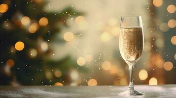 vrouw hand- Holding een glas van Champagne, Kerstmis viering. ai gegenereerd beeld foto