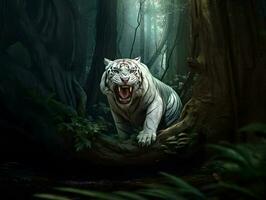 wit tijger of gebleekt tijger in de oerwoud. ai gegenereerd foto