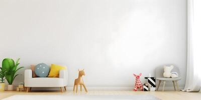 interieur kinderachtig huis ontwerp. minimalistisch leven kamer decoratie. ai gegenereerd. foto