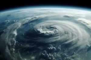 planeet aarde gedurende een orkaan, een verbijsterend visie van van de natuur woede, generatief ai foto