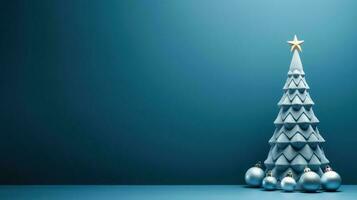 creatief kunst stijl Kerstmis boom Aan een blauw achtergrond minimalisme foto