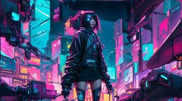 de neon-verlicht straten van een cyberpunk anime nacht stad met deze boeiend 4k behang gegenereerd ai foto