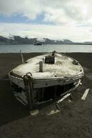 oud walvisvangst boten Aan de strand van bedrog eiland, antarctica foto