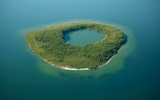 een eiland met een lagune in de midden- van een enorm oceaan. ai, generatief ai foto