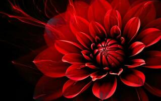 rood dahlia bloem macro Aan zwart achtergrond. ai, generatief ai foto