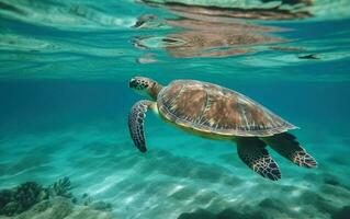 zee schildpad zwemmen in de oceaan. ai, generatief ai foto