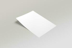 wit verticaal papier vel model, brief of uitnodiging. a4 bladzijde bespotten omhoog. foto