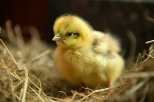 pluizig geel kuiken boerderij. genereren ai foto